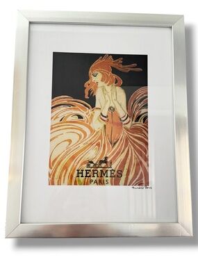 Hermés Paris Fairchild Art Deco Nouveau Print Silver Frame
